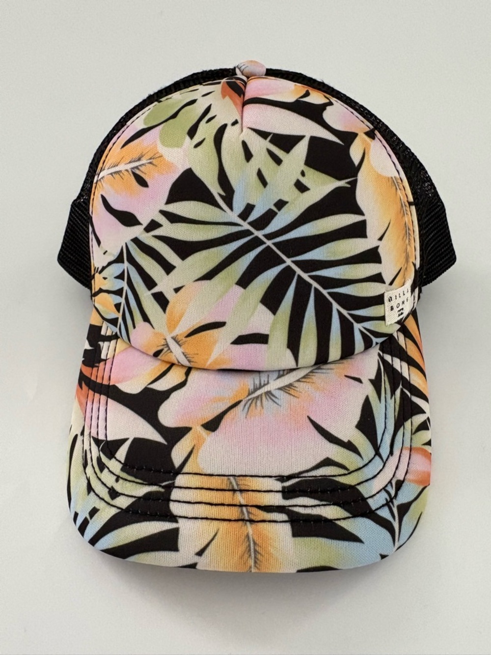 Billabong heritage mashup tropical leaf Black mesh Trucker Hat adjustable
